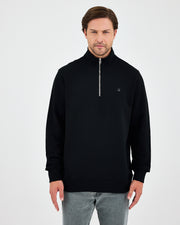 Unisex Siyah Gümüş Nakış Standart Kalıp Organik Pamuk Yarım Fermuarlı Sweatshirt
