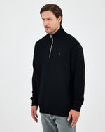 Unisex Siyah Gümüş Nakış Standart Kalıp Organik Pamuk Yarım Fermuarlı Sweatshirt