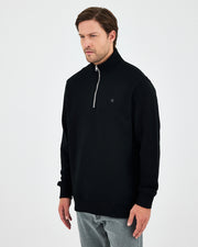 Unisex Siyah Gümüş Nakış Standart Kalıp Organik Pamuk Yarım Fermuarlı Sweatshirt