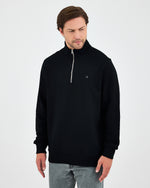 Unisex Siyah Gümüş Nakış Standart Kalıp Organik Pamuk Yarım Fermuarlı Sweatshirt