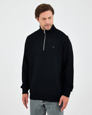 Unisex Siyah Gümüş Nakış Standart Kalıp Organik Pamuk Yarım Fermuarlı Sweatshirt