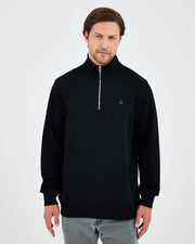 Unisex Siyah Gümüş Nakış Standart Kalıp Organik Pamuk Yarım Fermuarlı Sweatshirt