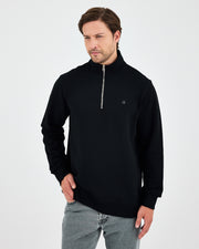 Unisex Siyah Gümüş Nakış Standart Kalıp Organik Pamuk Yarım Fermuarlı Sweatshirt