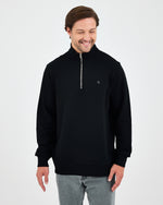 Unisex Siyah Gümüş Nakış Standart Kalıp Organik Pamuk Yarım Fermuarlı Sweatshirt