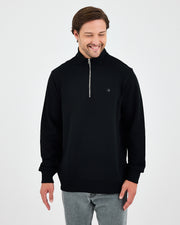 Unisex Siyah Gümüş Nakış Standart Kalıp Organik Pamuk Yarım Fermuarlı Sweatshirt