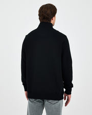 Unisex Siyah Gümüş Nakış Standart Kalıp Organik Pamuk Yarım Fermuarlı Sweatshirt