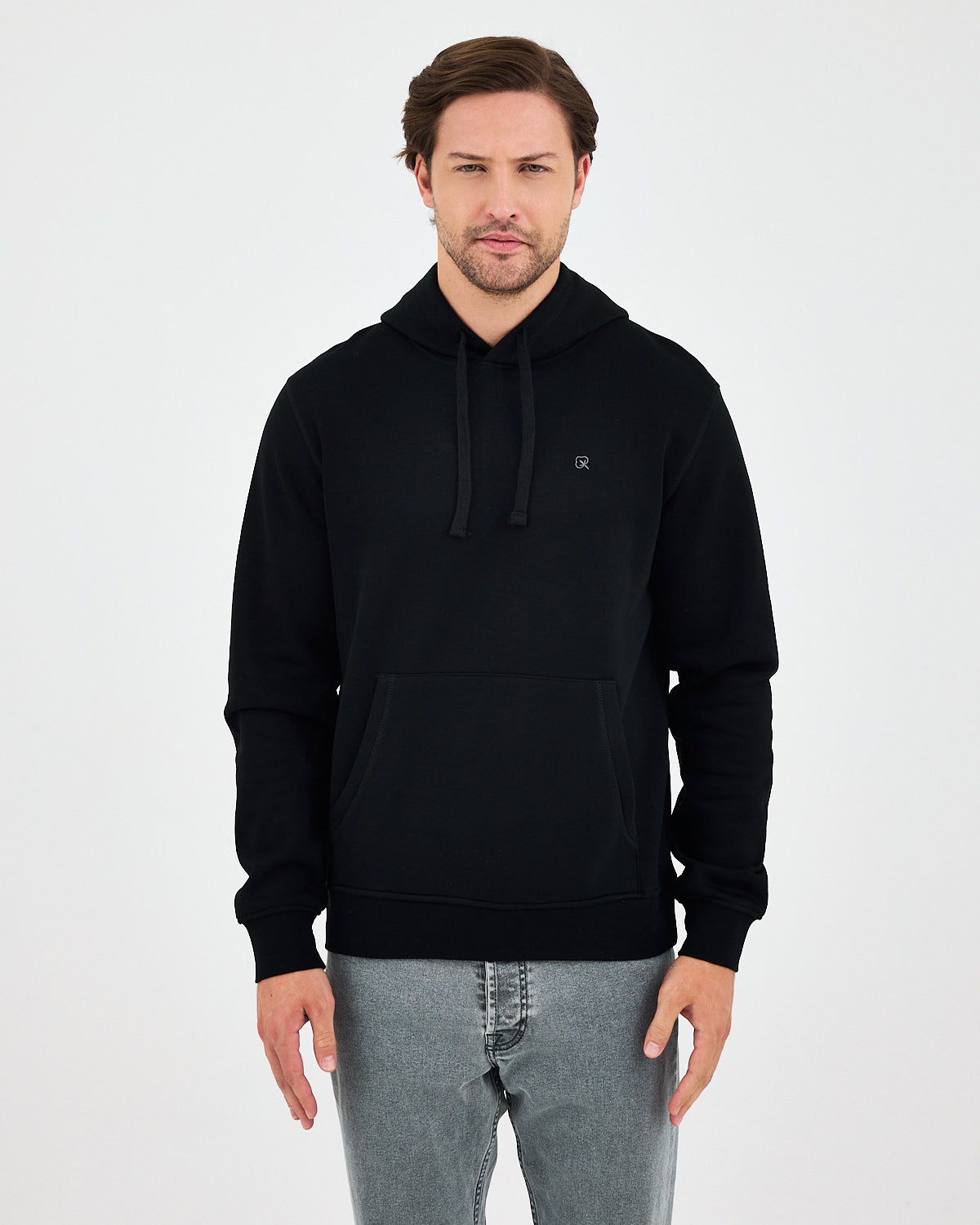 Unisex Silver Embroidered Hooded Organic Cotton Recycled Polyester Standard Fit Sweatshirt-1011003