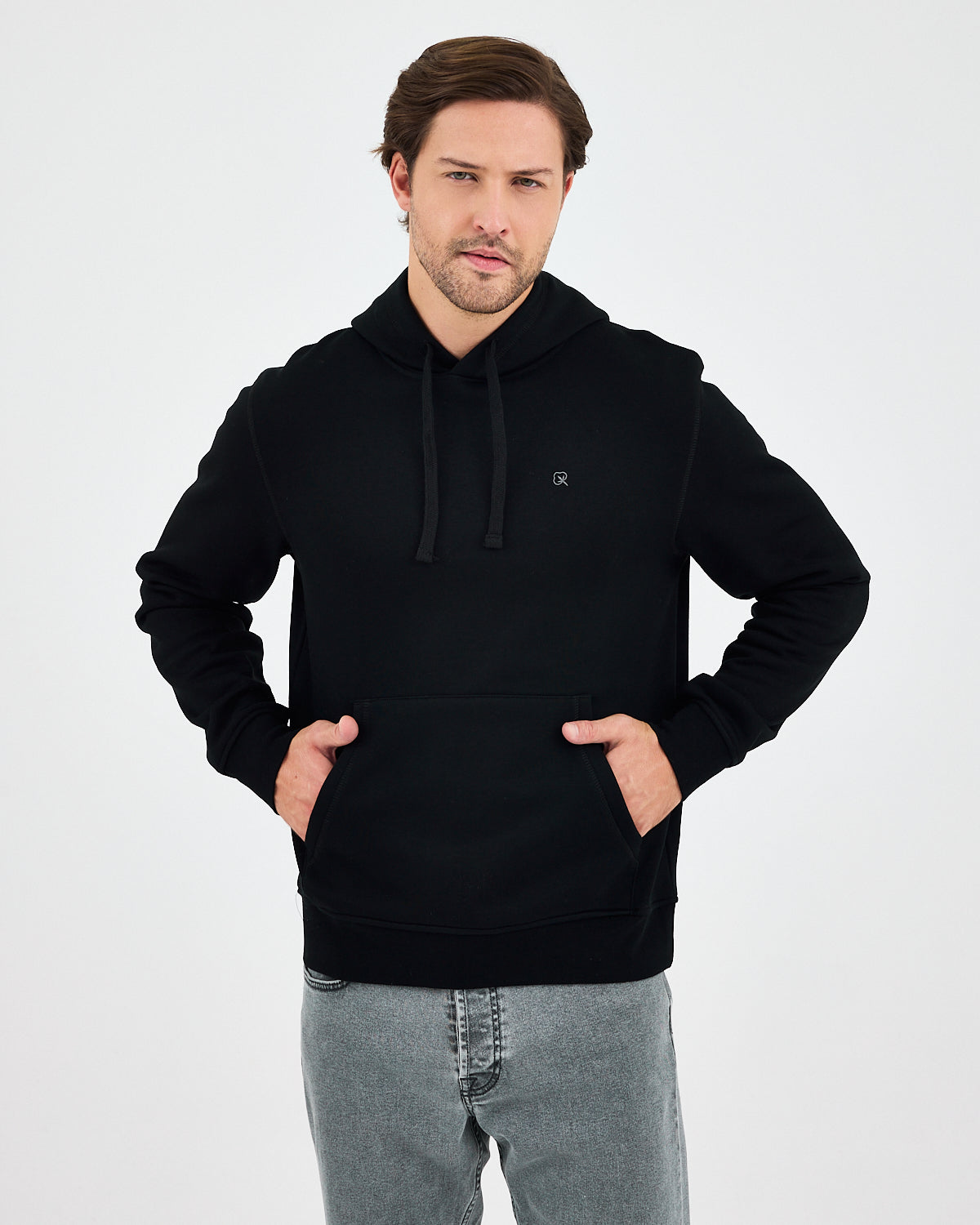 Unisex Silver Embroidered Hooded Organic Cotton Recycled Polyester Standard Fit Sweatshirt-1011003