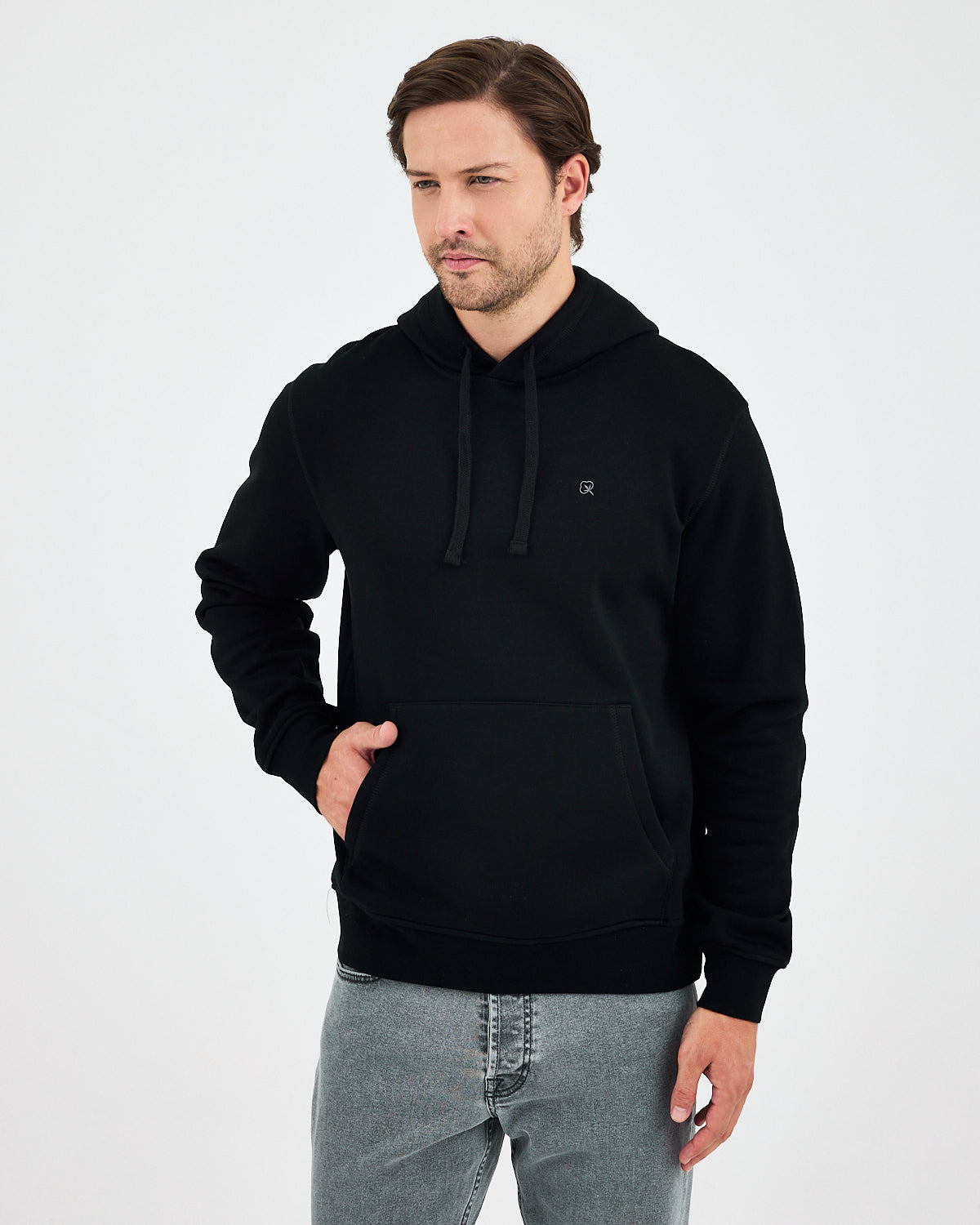 Unisex Silver Embroidered Hooded Organic Cotton Recycled Polyester Standard Fit Sweatshirt-1011003