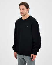 Unisex Siyah Gümüş Nakışlı Oversize Kalıp Organik Pamuklu Sweatshirt