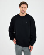 Unisex Siyah Gümüş Nakışlı Oversize Kalıp Organik Pamuklu Sweatshirt
