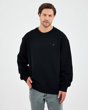 Unisex Siyah Gümüş Nakışlı Oversize Kalıp Organik Pamuklu Sweatshirt