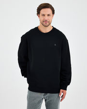 Unisex Siyah Gümüş Nakışlı Oversize Kalıp Organik Pamuklu Sweatshirt