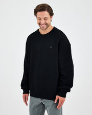 Unisex Siyah Gümüş Nakışlı Oversize Kalıp Organik Pamuklu Sweatshirt