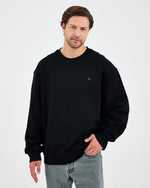 Unisex Siyah Gümüş Nakışlı Oversize Kalıp Organik Pamuklu Sweatshirt