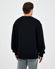 Unisex Siyah Gümüş Nakışlı Oversize Kalıp Organik Pamuklu Sweatshirt