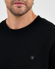 Unisex Siyah Gümüş Nakışlı Oversize Kalıp Organik Pamuklu Sweatshirt