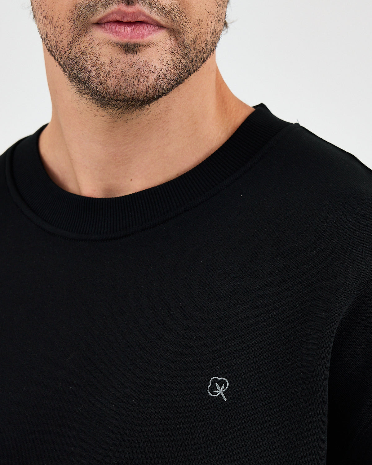 Unisex Siyah Gümüş Nakışlı Oversize Kalıp Organik Pamuklu Sweatshirt
