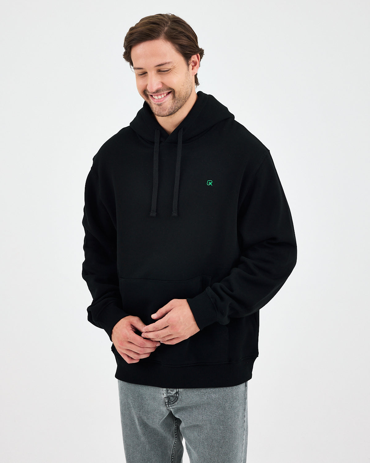Unisex Green Embroidered Standard Fit Organic Cotton Hoodie -1021203
