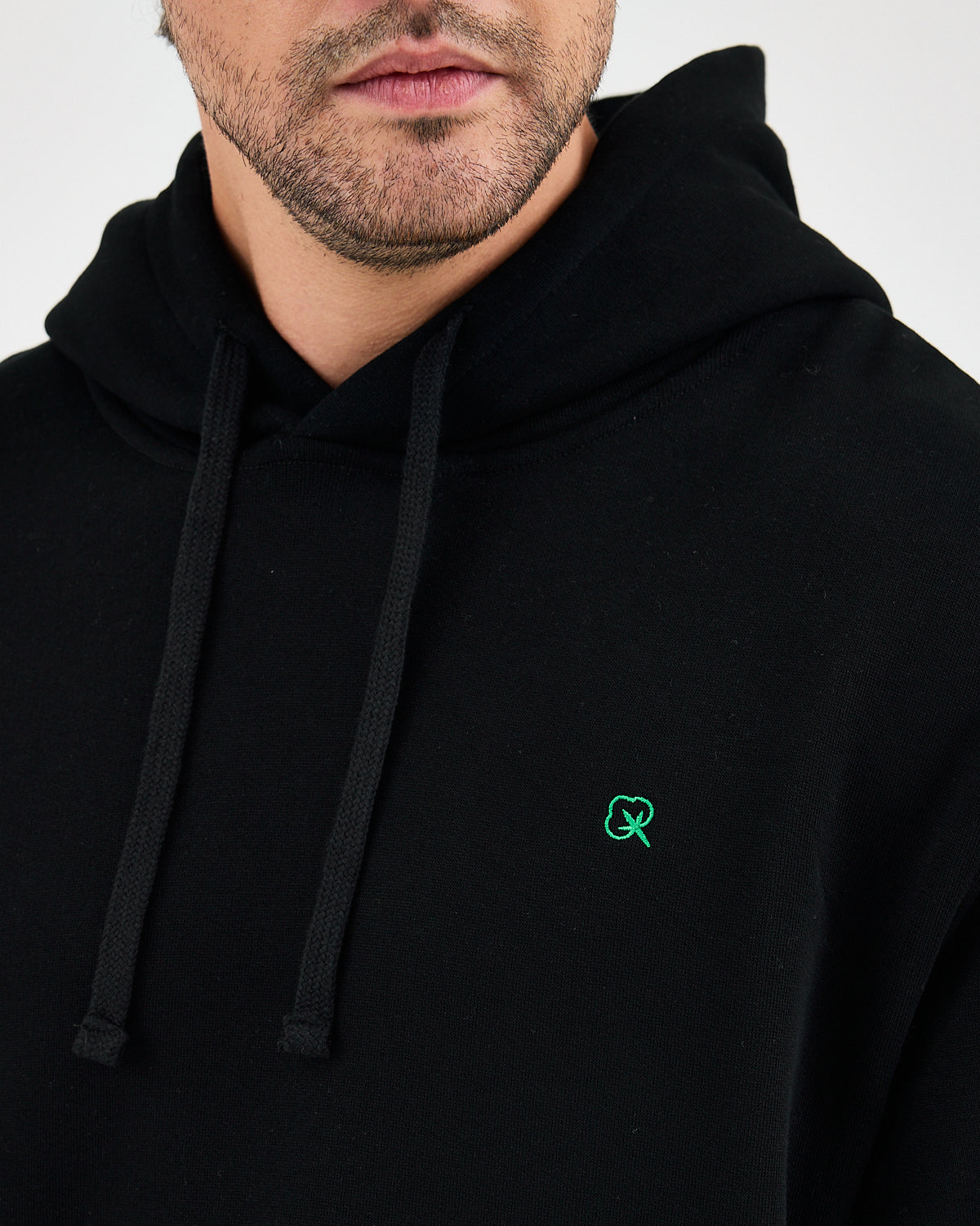 Unisex Green Embroidered Standard Fit Organic Cotton Hoodie -1021203