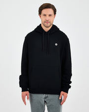 Unisex Siyah Beyaz Aplike Logo Organik Pamuk Standart Kesim Kapüşonlu Sweatshirt