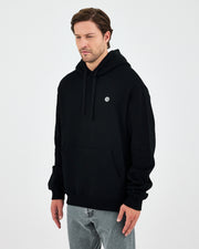 Unisex Siyah Beyaz Aplike Logo Organik Pamuk Standart Kesim Kapüşonlu Sweatshirt
