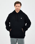 Unisex Siyah Beyaz Aplike Logo Organik Pamuk Standart Kesim Kapüşonlu Sweatshirt