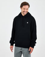 Unisex Siyah Beyaz Aplike Logo Organik Pamuk Standart Kesim Kapüşonlu Sweatshirt
