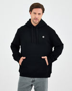 Unisex Siyah Beyaz Aplike Logo Organik Pamuk Standart Kesim Kapüşonlu Sweatshirt