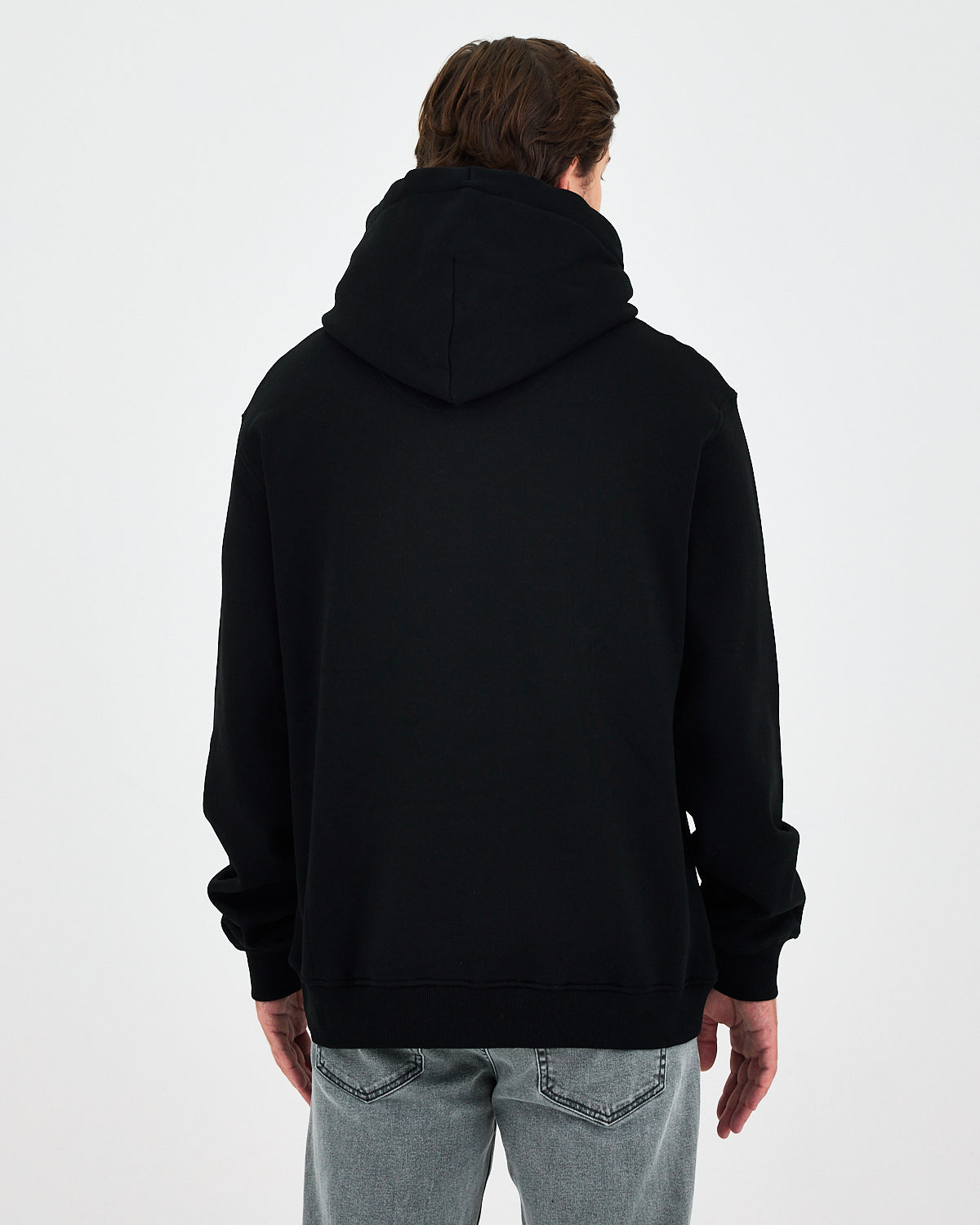 Unisex Siyah Beyaz Aplike Logo Organik Pamuk Standart Kesim Kapüşonlu Sweatshirt