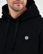 Unisex Siyah Beyaz Aplike Logo Organik Pamuk Standart Kesim Kapüşonlu Sweatshirt