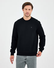 Unisex Siyah Gümüş Nakış Standart Kalıp Organik Pamuklu Sweatshirt
