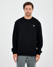 Unisex Siyah Beyaz Aplike Logo Organik Pamuk Rahat Kalıp Bisiklet Yaka Sweatshirt