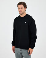 Unisex Siyah Beyaz Aplike Logo Organik Pamuk Rahat Kalıp Bisiklet Yaka Sweatshirt