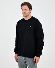 Unisex Siyah Beyaz Aplike Logo Organik Pamuk Rahat Kalıp Bisiklet Yaka Sweatshirt