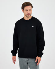 Unisex Siyah Beyaz Aplike Logo Organik Pamuk Rahat Kalıp Bisiklet Yaka Sweatshirt
