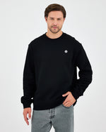 Unisex Siyah Beyaz Aplike Logo Organik Pamuk Rahat Kalıp Bisiklet Yaka Sweatshirt
