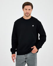 Unisex Siyah Beyaz Aplike Logo Organik Pamuk Rahat Kalıp Bisiklet Yaka Sweatshirt