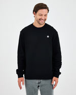 Unisex Siyah Beyaz Aplike Logo Organik Pamuk Rahat Kalıp Bisiklet Yaka Sweatshirt