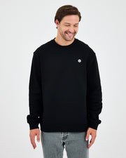 Unisex Siyah Beyaz Aplike Logo Organik Pamuk Rahat Kalıp Bisiklet Yaka Sweatshirt