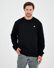 Unisex Siyah Beyaz Aplike Logo Organik Pamuk Rahat Kalıp Bisiklet Yaka Sweatshirt