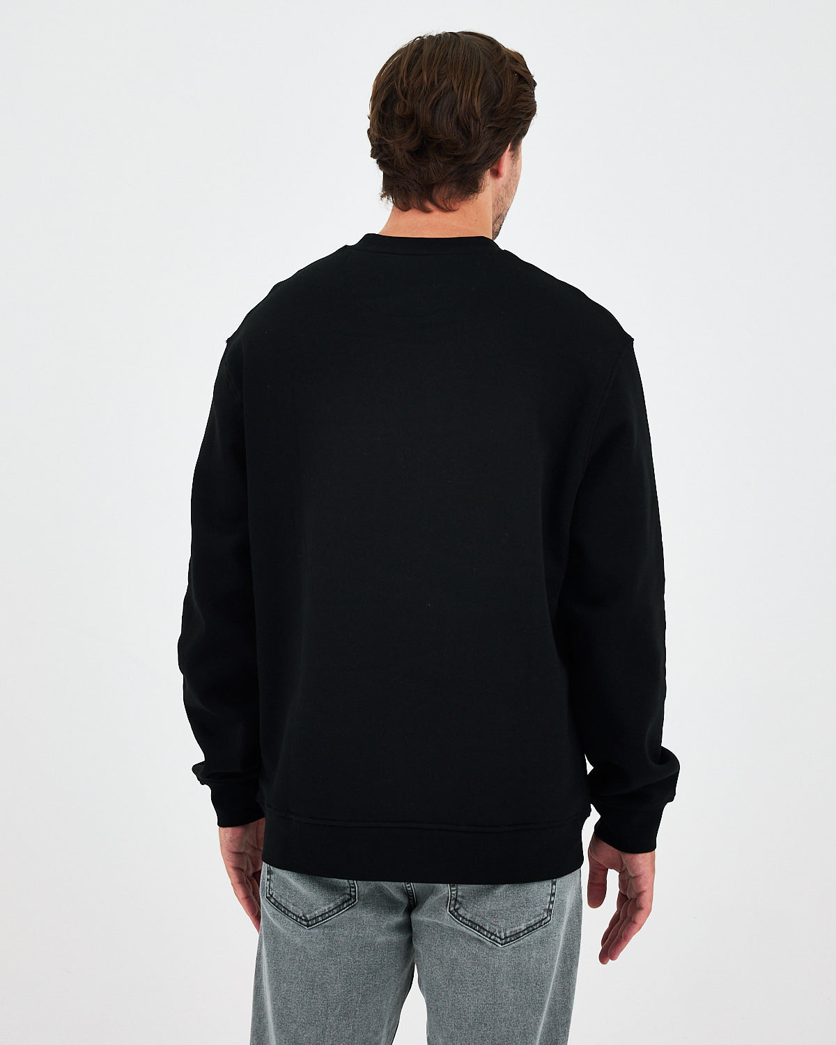 Unisex Siyah Beyaz Aplike Logo Organik Pamuk Rahat Kalıp Bisiklet Yaka Sweatshirt