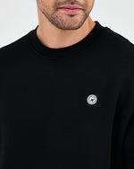 Unisex Siyah Beyaz Aplike Logo Organik Pamuk Rahat Kalıp Bisiklet Yaka Sweatshirt