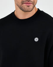 Unisex Siyah Beyaz Aplike Logo Organik Pamuk Rahat Kalıp Bisiklet Yaka Sweatshirt