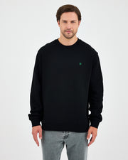 Unisex Siyah Yeşil Nakışlı Bisiklet Yaka Organik Pamuk Rahat Kalıp Sweatshirt