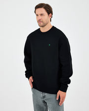 Unisex Siyah Yeşil Nakışlı Bisiklet Yaka Organik Pamuk Rahat Kalıp Sweatshirt