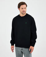 Unisex Siyah Yeşil Nakışlı Bisiklet Yaka Organik Pamuk Rahat Kalıp Sweatshirt