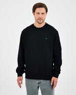 Unisex Siyah Yeşil Nakışlı Bisiklet Yaka Organik Pamuk Rahat Kalıp Sweatshirt