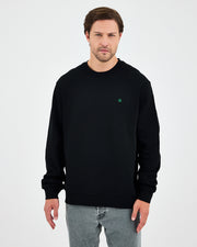Unisex Siyah Yeşil Nakışlı Bisiklet Yaka Organik Pamuk Rahat Kalıp Sweatshirt