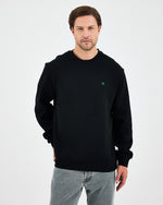 Unisex Siyah Yeşil Nakışlı Bisiklet Yaka Organik Pamuk Rahat Kalıp Sweatshirt